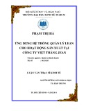 Luận văn Thạc sĩ Kinh tế: Ứng dụng hệ thống quản lý Lean cho hoạt động sản xuất tại công ty Việt Thắng Jean