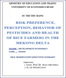 Summary PhD development Economics: Risk preference, perception, behavior of pesticides and health of rice farmers in the Mekong delta