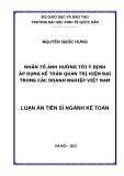Luận án Tiến sĩ Kế toán: Nhân tố ảnh hưởng tới ý định áp dụng kế toán quản trị hiện đại trong các doanh nghiệp Việt Nam