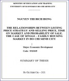 Summary of thesis Economics development: The relationships between listing price strategy and selling price, time on market and probability of sale, the case of single – family housing market in Ho Chi Minh city