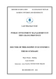 Doctor of philosophy in Economics thesis summary: Public investment management in Tien Giang province