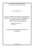 Summary of Thesis Doctor of Phylosophy in Chemistry: Study on synthesis, structure and exploration of biological activity, fluorescence properties of some transition metal complexes containing quinoline's derivaties