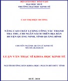 Luận văn Thạc sĩ Khoa học kinh tế: Nâng cao chất lượng công tác thanh tra thu, chi ngân sách trên địa bàn huyện Quảng Ninh, Quảng Bình