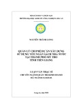 Luận văn Thạc sĩ Kinh tế: Quản lý chi phí dự án xây dựng sử dụng vốn ngân sách nhà nước tại Thành phố Mỹ Tho, Tỉnh Tiền Giang