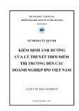 Luận văn Thạc sĩ Kinh tế: Kiểm định lý thuyết định thời điểm thị trường tác động đến cấu trúc vốn dựa vào hoạt động IPO của các doanh nghiệp Việt Nam