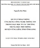 Luận văn Thạc sĩ Khoa học giáo dục: Quản lí hoạt động ứng dụng công nghệ thông tin trong dạy học ở các trường trung học phổ thông huyện Vũng Liêm, tỉnh Vĩnh Long