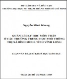 Luận văn Thạc sĩ Khoa học giáo dục: Quản lí dạy học môn Toán ở các Trường Trung học phổ thông thị xã Bình Minh, tỉnh Vĩnh Long