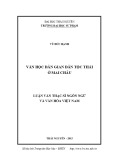 Luận văn Thạc sĩ Ngôn ngữ và Văn hóa Việt Nam: Văn học dân gian dân tộc Thái ở Mai Châu