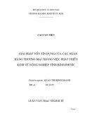 Luận văn Thạc sĩ Kinh tế: Giải pháp vốn tín dụng của các ngân hàng thương mại trong việc phát triển kinh tế nông nghiệp tỉnh Bình Phước