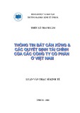 Luận văn Thạc sĩ Kinh tế: Thông tin bất cân xứng và các quyết định tài chính của các công ty cổ phần ở Việt Nam