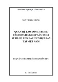 Luận án Tiến sĩ Quản trị nhân lực: Quan hệ lao động trong các doanh nghiệp sản xuất ô tô có vốn đầu tư Nhật Bản tại Việt Nam