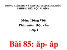 Bài giảng môn Tiếng Việt lớp 1 sách Cánh diều năm học 2019-2020 - Bài 85: ăp - âp (Trường Tiểu học Ái Mộ B)