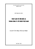 Luận văn Thạc sĩ Luật học: Pháp luật về vốn điều lệ trong công ty cổ phần ở Việt Nam