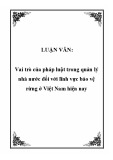 Luận văn Thạc sĩ Luật học: Vai trò của pháp luật trong quản lý nhà nước đối với lĩnh vực bảo vệ rừng ở Việt Nam hiện nay