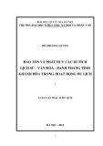 Luận văn Thạc sĩ Triết học: Bảo tồn và phát huy các di tích lịch sử - văn hóa - danh thắng tỉnh Khánh Hòa trong hoạt động du lịch