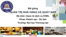 Bài giảng Quản trị nhà hàng và quầy bar - Chương 1: Khái quát về tổ chức hoạt động của bộ phận dịch vụ nhà hàng